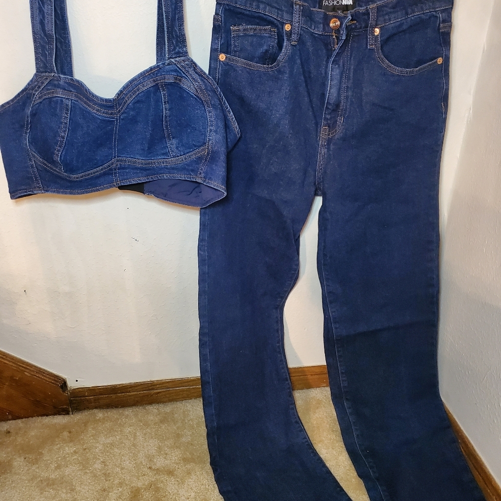 Denim Crop Top and Jeans Set